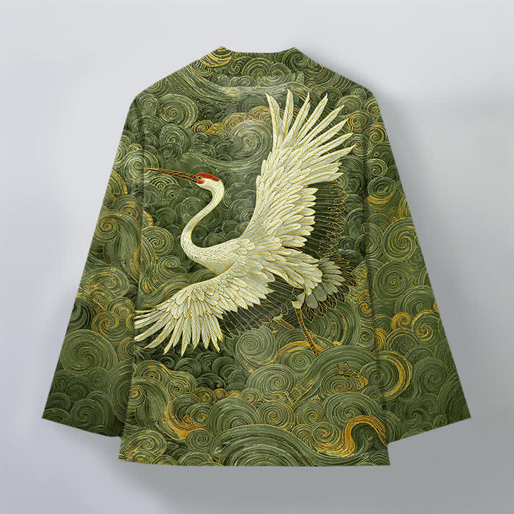 Buddha Stones Kimono da uomo con apertura frontale, modello Cotton Crane con motivo a onde fluide. - image 11