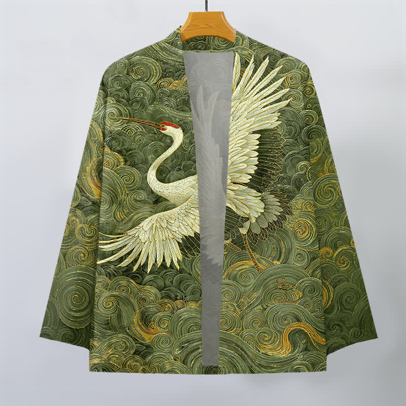 Buddha Stones Kimono da uomo con apertura frontale, modello Cotton Crane con motivo a onde fluide. - image 10