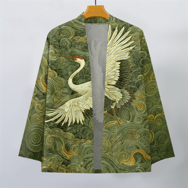 Buddha Stones Kimono da uomo con apertura frontale, modello Cotton Crane con motivo a onde fluide. - image 10
