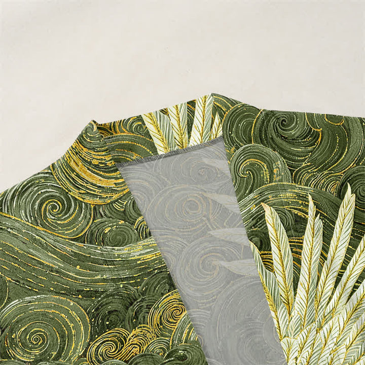 Buddha Stones Kimono da uomo con apertura frontale, modello Cotton Crane con motivo a onde fluide. - image 12