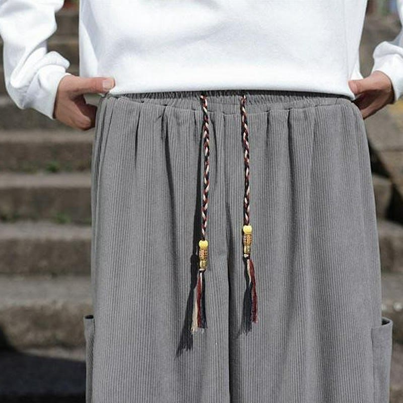 Buddha Stones Pantaloni casual autunno/inverno con coulisse e tasche applicate, pantaloni alla caviglia da uomo affusolati con tasca - image 25