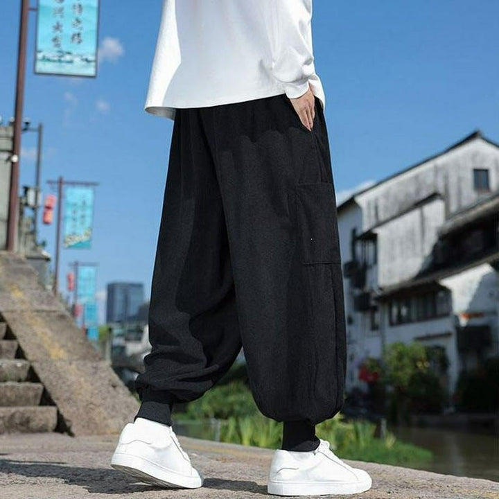 Buddha Stones Pantaloni casual autunno/inverno con coulisse e tasche applicate, pantaloni alla caviglia da uomo affusolati con tasca - image 17