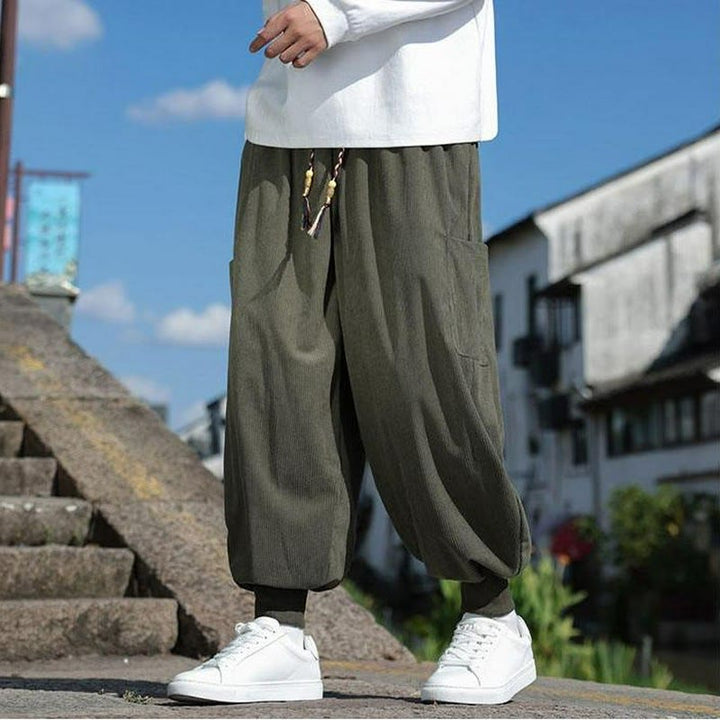 Buddha Stones Pantaloni casual autunno/inverno con coulisse e tasche applicate, pantaloni alla caviglia da uomo affusolati con tasca - image 3