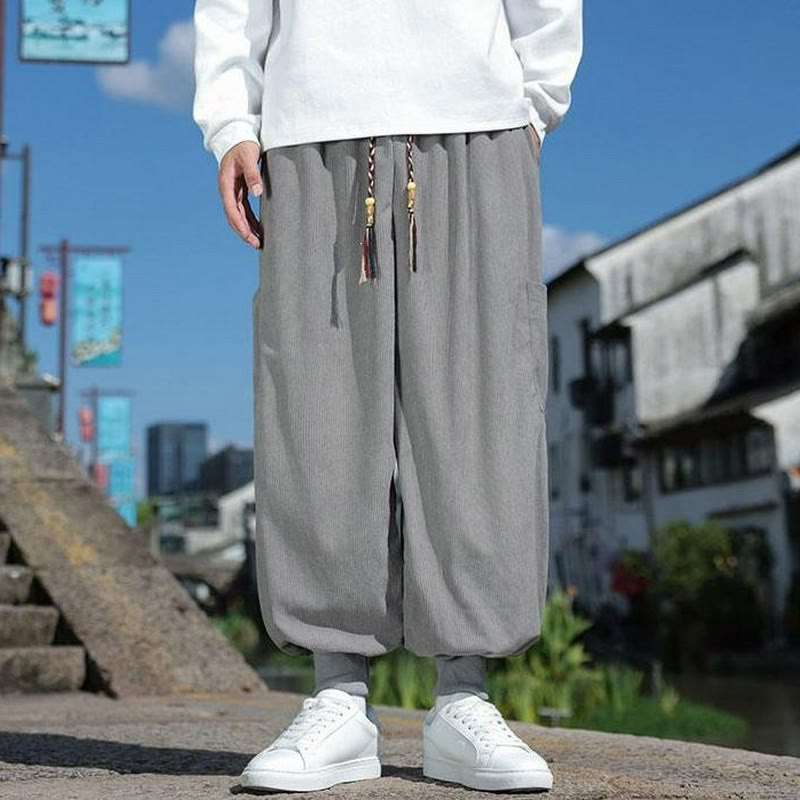 Buddha Stones Pantaloni casual autunno/inverno con coulisse e tasche applicate, pantaloni alla caviglia da uomo affusolati con tasca - image 19