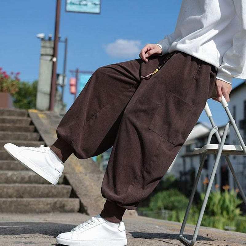 Buddha Stones Pantaloni casual autunno/inverno con coulisse e tasche applicate, pantaloni alla caviglia da uomo affusolati con tasca - Siena - US/UK/AU46, EU56 (5XL) - image 6
