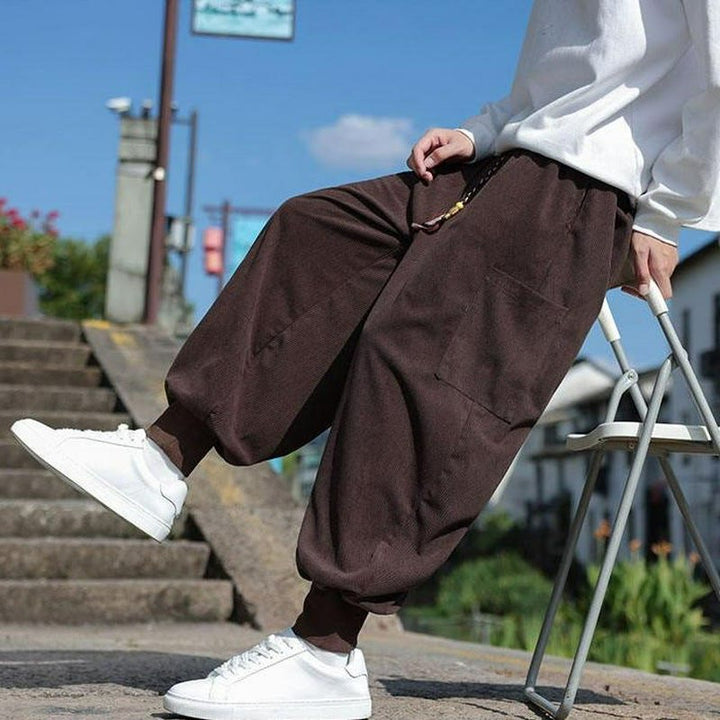 Buddha Stones Pantaloni casual autunno/inverno con coulisse e tasche applicate, pantaloni alla caviglia da uomo affusolati con tasca - Siena - US/UK/AU46, EU56 (5XL) - image 6