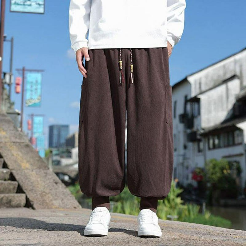 Buddha Stones Pantaloni casual autunno/inverno con coulisse e tasche applicate, pantaloni alla caviglia da uomo affusolati con tasca - image 7