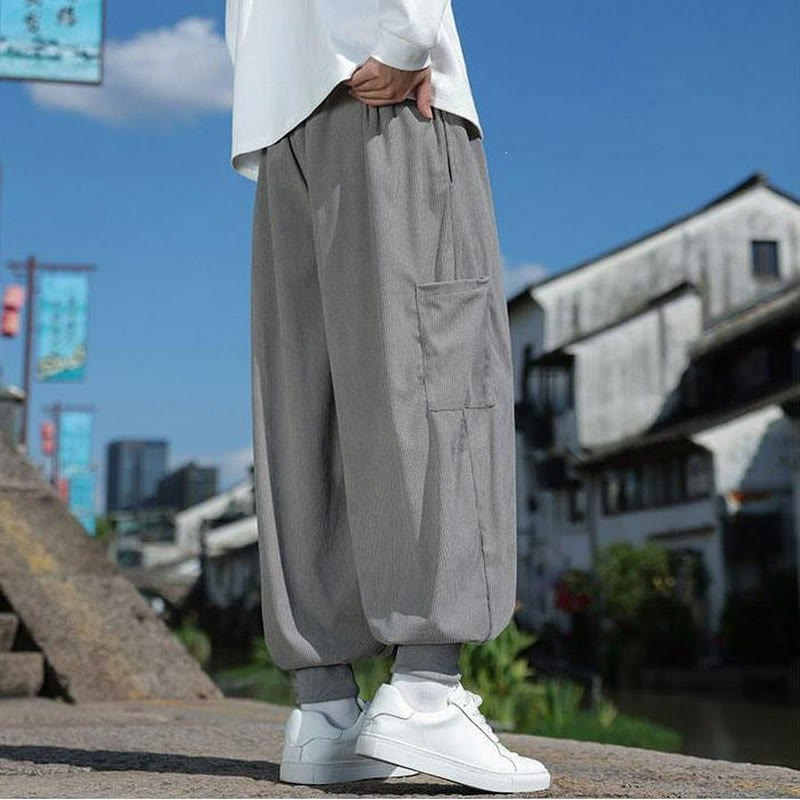 Buddha Stones Pantaloni casual autunno/inverno con coulisse e tasche applicate, pantaloni alla caviglia da uomo affusolati con tasca - image 24