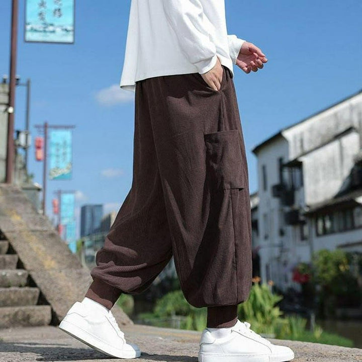 Buddha Stones Pantaloni casual autunno/inverno con coulisse e tasche applicate, pantaloni alla caviglia da uomo affusolati con tasca - image 9
