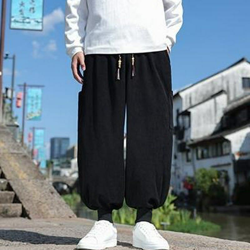 Buddha Stones Pantaloni casual autunno/inverno con coulisse e tasche applicate, pantaloni alla caviglia da uomo affusolati con tasca - image 13
