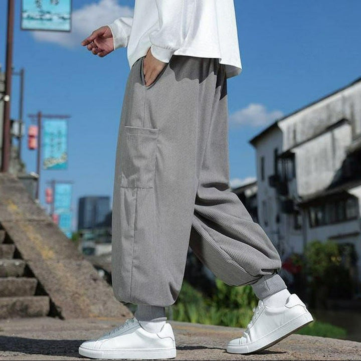 Buddha Stones Pantaloni casual autunno/inverno con coulisse e tasche applicate, pantaloni alla caviglia da uomo affusolati con tasca - image 23