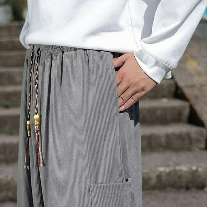 Buddha Stones Pantaloni casual autunno/inverno con coulisse e tasche applicate, pantaloni alla caviglia da uomo affusolati con tasca - image 27