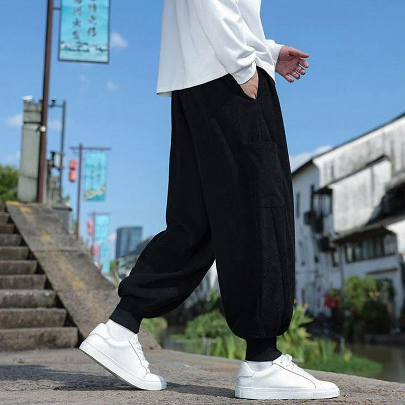 Buddha Stones Pantaloni casual autunno/inverno con coulisse e tasche applicate, pantaloni alla caviglia da uomo affusolati con tasca - image 15