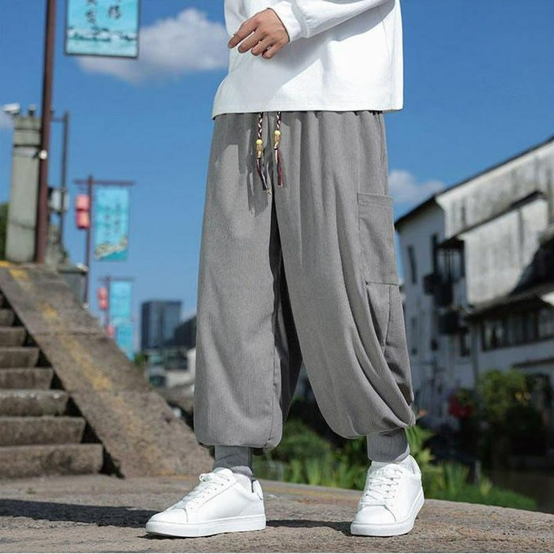 Buddha Stones Pantaloni casual autunno/inverno con coulisse e tasche applicate, pantaloni alla caviglia da uomo affusolati con tasca - image 21