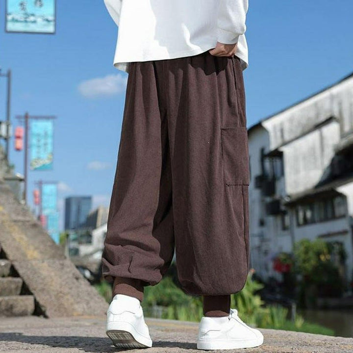 Buddha Stones Pantaloni casual autunno/inverno con coulisse e tasche applicate, pantaloni alla caviglia da uomo affusolati con tasca - image 11
