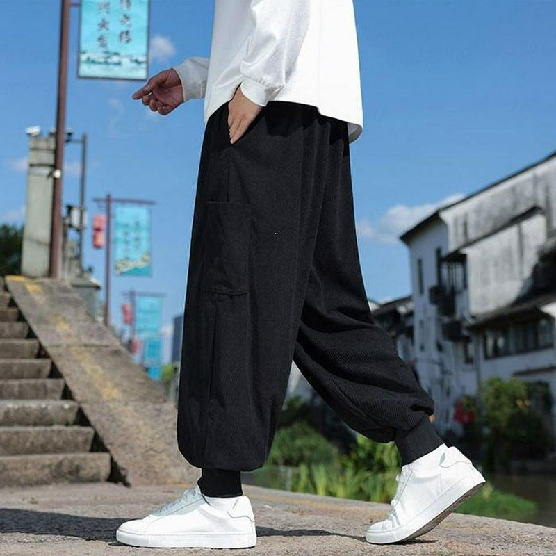 Buddha Stones Pantaloni casual autunno/inverno con coulisse e tasche applicate, pantaloni alla caviglia da uomo affusolati con tasca - image 16