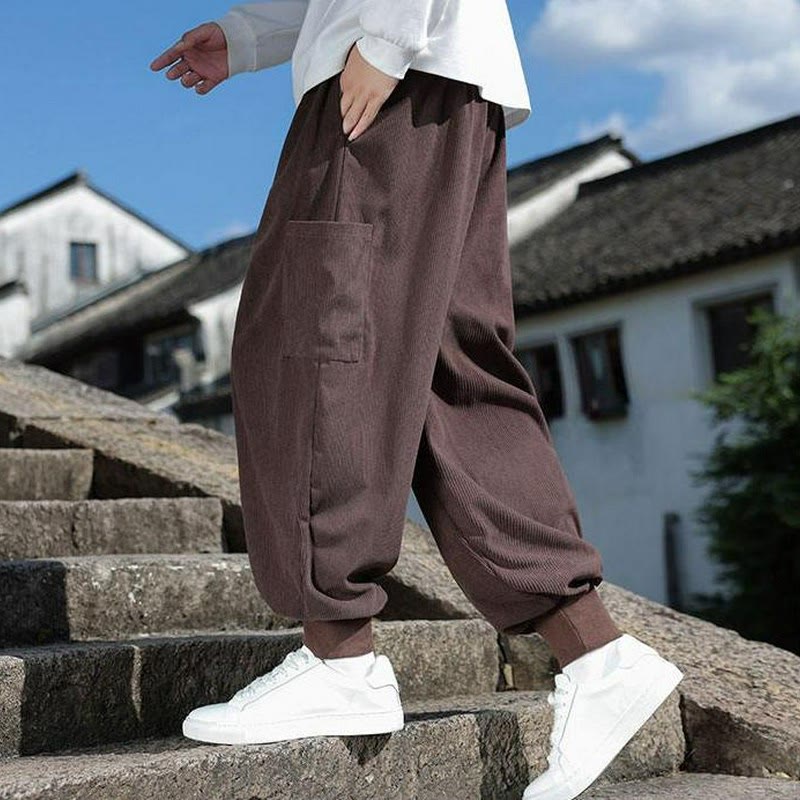 Buddha Stones Pantaloni casual autunno/inverno con coulisse e tasche applicate, pantaloni alla caviglia da uomo affusolati con tasca - image 10