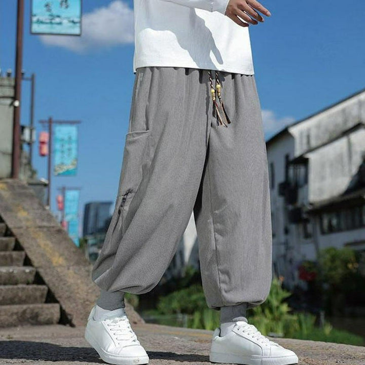 Buddha Stones Pantaloni casual autunno/inverno con coulisse e tasche applicate, pantaloni alla caviglia da uomo affusolati con tasca - image 20