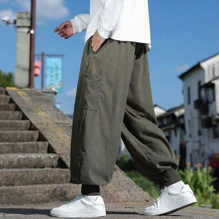 Buddha Stones Pantaloni casual autunno/inverno con coulisse e tasche applicate, pantaloni alla caviglia da uomo affusolati con tasca - image 5