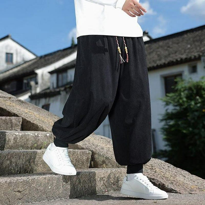 Buddha Stones Pantaloni casual autunno/inverno con coulisse e tasche applicate, pantaloni alla caviglia da uomo affusolati con tasca - image 14