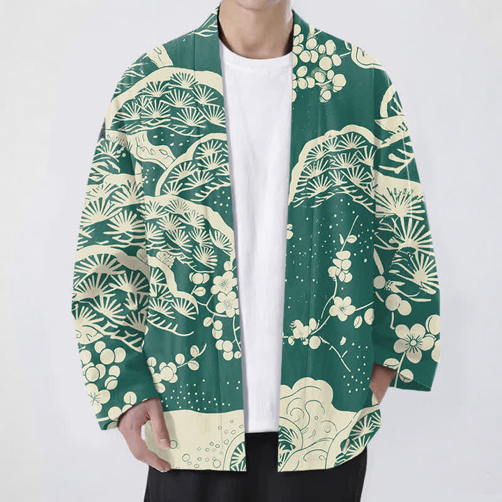 Buddha Stones Kimono da uomo con apertura frontale, in cotone, con motivo a fiori di pino e prugno. - Verde mare - US/UK/AU48, EU58 (4XL) - image 6