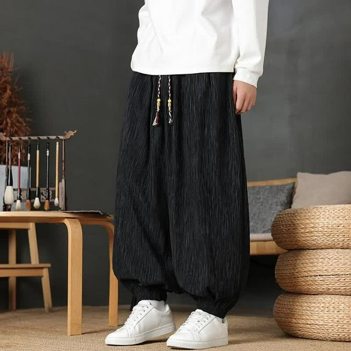 Buddha Stones Pantaloni lunghi da uomo autunnali casual vintage con coulisse, modello harem con tasca - image 15