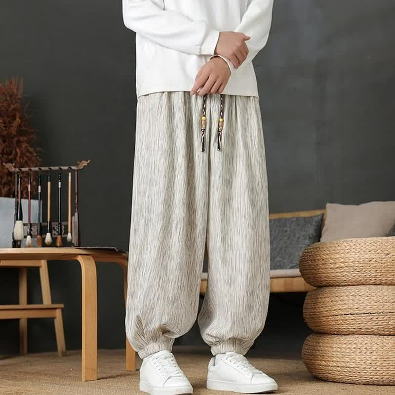Buddha Stones Pantaloni lunghi da uomo autunnali casual vintage con coulisse, modello harem con tasca - image 20