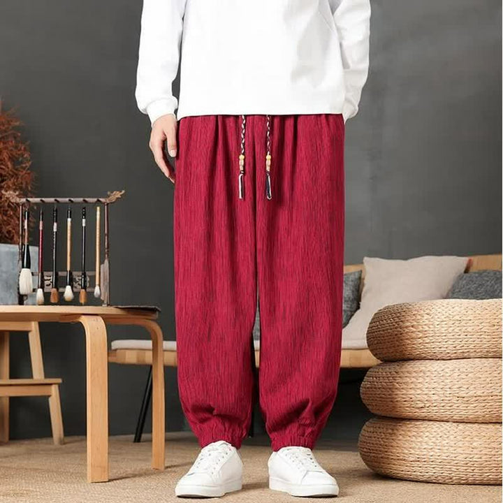Buddha Stones Pantaloni lunghi da uomo autunnali casual vintage con coulisse, modello harem con tasca - Cremisi - comune - US/UK/AU48, EU58 (6XL) - image 7