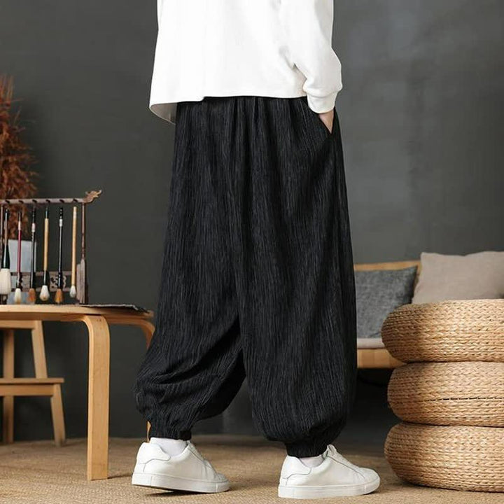 Buddha Stones Pantaloni lunghi da uomo autunnali casual vintage con coulisse, modello harem con tasca - image 18