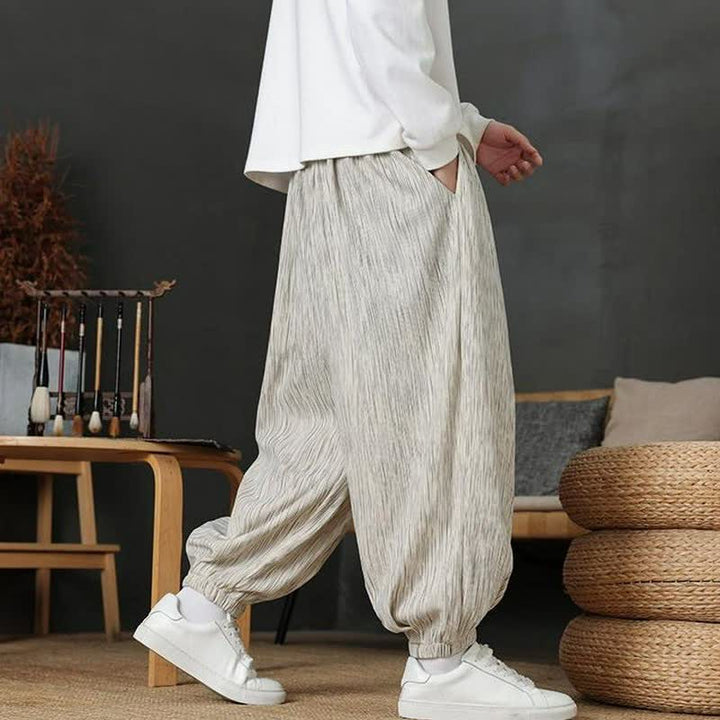 Buddha Stones Pantaloni lunghi da uomo autunnali casual vintage con coulisse, modello harem con tasca - image 23