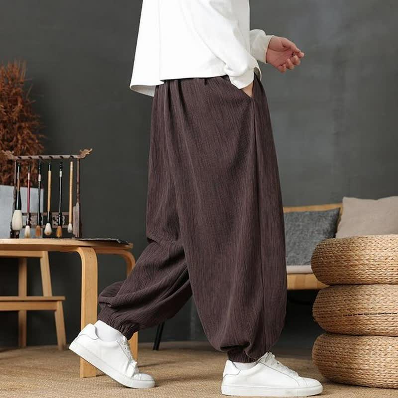 Buddha Stones Pantaloni lunghi da uomo autunnali casual vintage con coulisse, modello harem con tasca - image 5