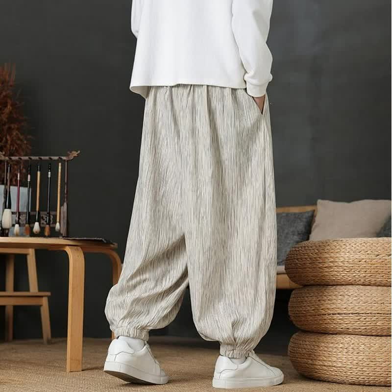 Buddha Stones Pantaloni lunghi da uomo autunnali casual vintage con coulisse, modello harem con tasca - image 24