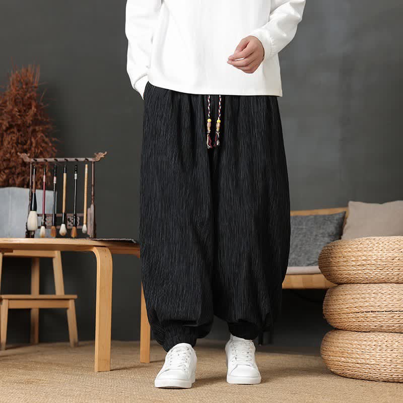 Buddha Stones Pantaloni lunghi da uomo autunnali casual vintage con coulisse, modello harem con tasca - Nero - comune - US/UK/AU48, EU58 (6XL) - image 13