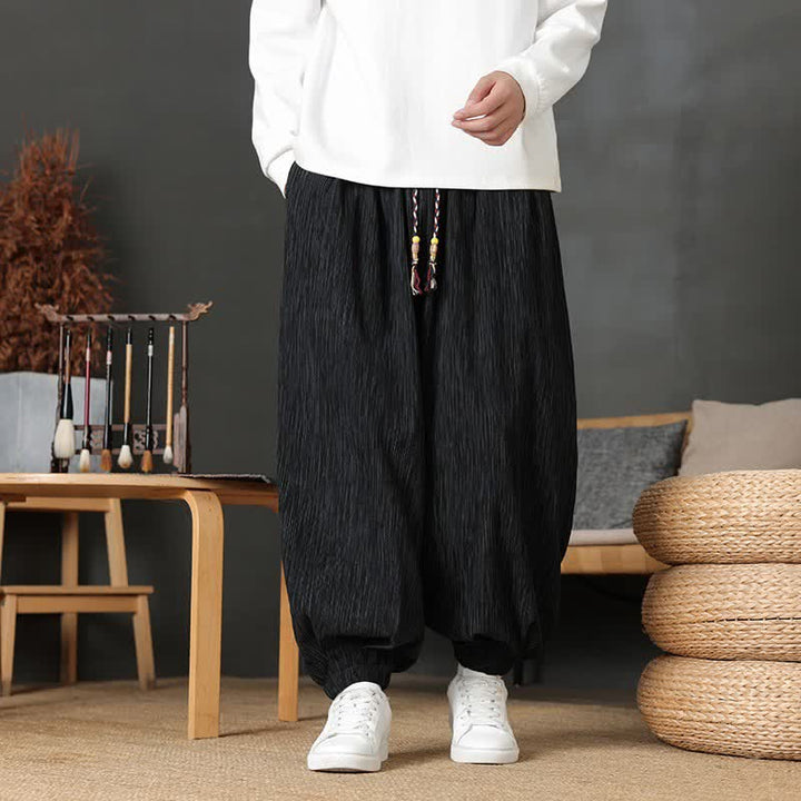 Buddha Stones Pantaloni lunghi da uomo autunnali casual vintage con coulisse, modello harem con tasca - Nero - comune - US/UK/AU48, EU58 (6XL) - image 13