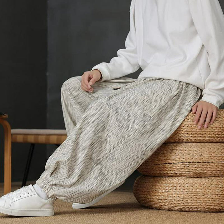 Buddha Stones Pantaloni lunghi da uomo autunnali casual vintage con coulisse, modello harem con tasca - image 22