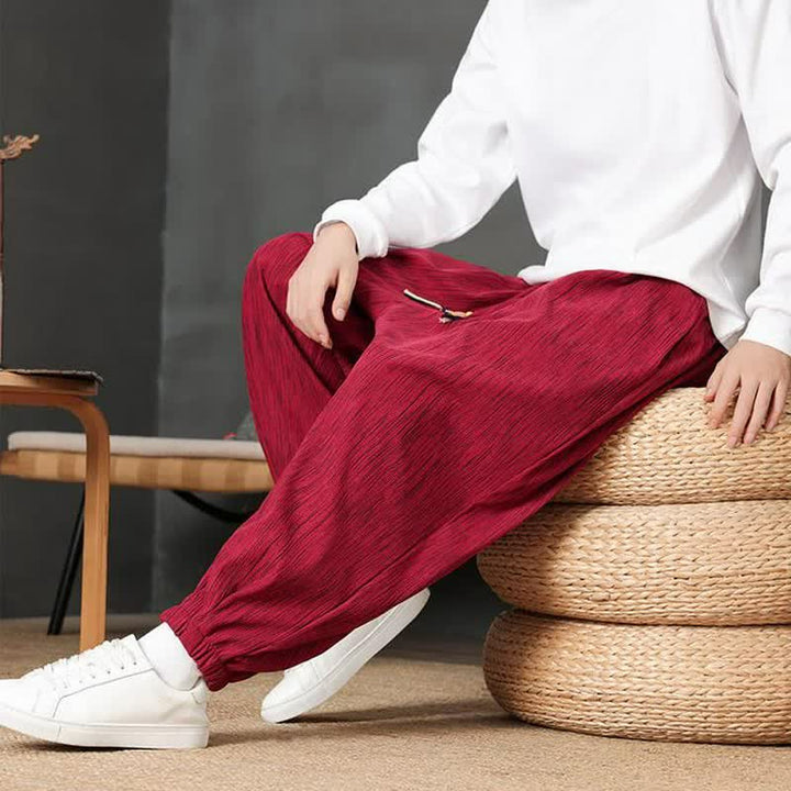 Buddha Stones Pantaloni lunghi da uomo autunnali casual vintage con coulisse, modello harem con tasca - image 11