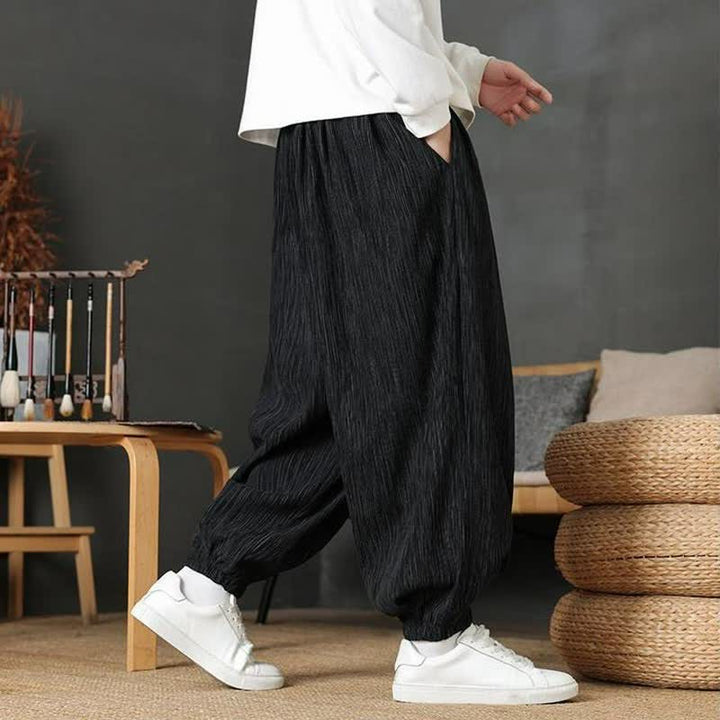 Buddha Stones Pantaloni lunghi da uomo autunnali casual vintage con coulisse, modello harem con tasca - image 17