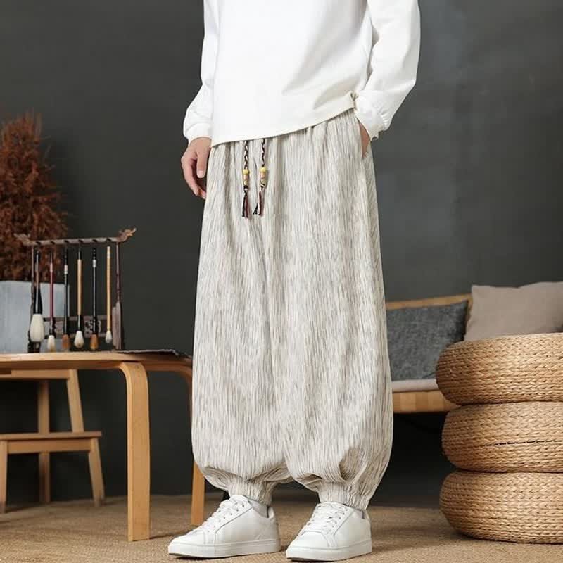 Buddha Stones Pantaloni lunghi da uomo autunnali casual vintage con coulisse, modello harem con tasca - image 21