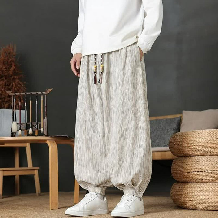 Buddha Stones Pantaloni lunghi da uomo autunnali casual vintage con coulisse, modello harem con tasca - image 21