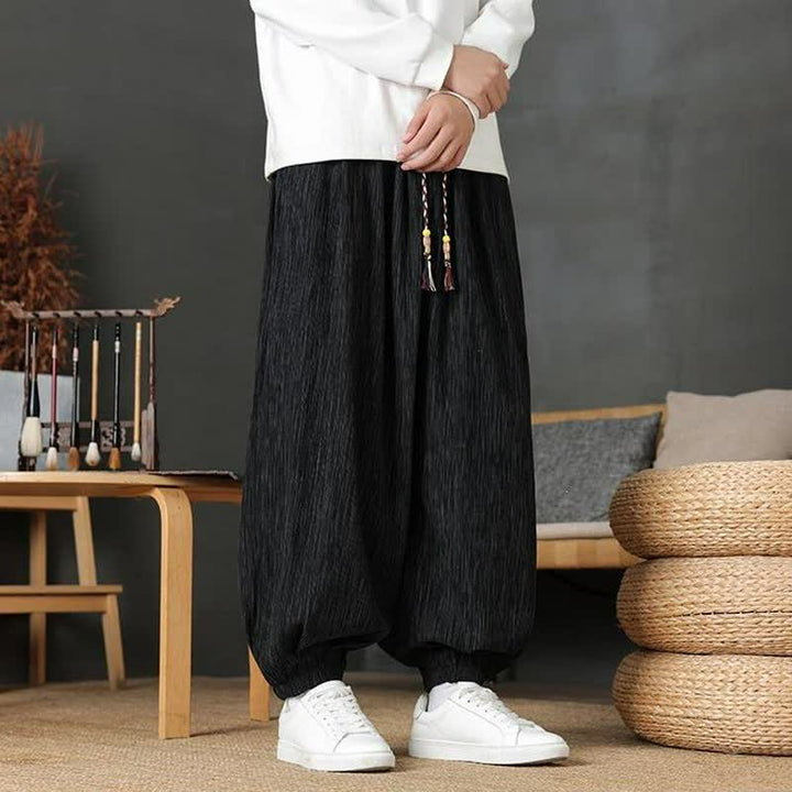 Buddha Stones Pantaloni lunghi da uomo autunnali casual vintage con coulisse, modello harem con tasca - image 14