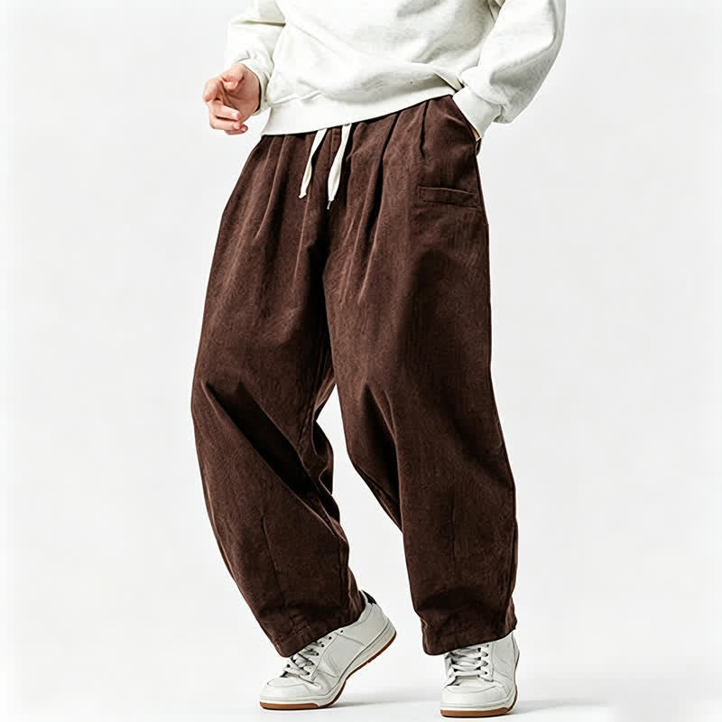 Buddha Stones Pantaloni lunghi da uomo a tinta unita, stile vintage, con coulisse, per autunno/inverno, modello affusolato con tasca. - image 4