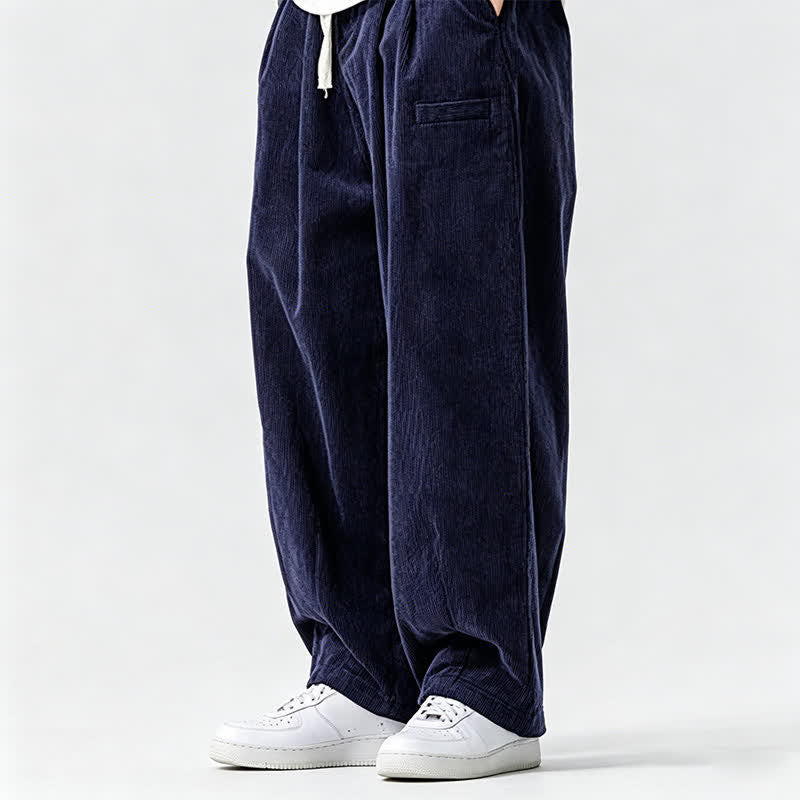 Buddha Stones Pantaloni lunghi da uomo a tinta unita, stile vintage, con coulisse, per autunno/inverno, modello affusolato con tasca. - image 9