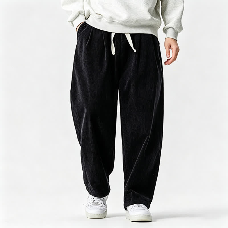 Buddha Stones Pantaloni lunghi da uomo a tinta unita, stile vintage, con coulisse, per autunno/inverno, modello affusolato con tasca. - image 15