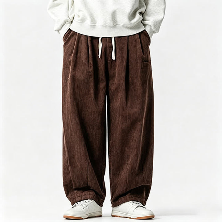 Buddha Stones Pantaloni lunghi da uomo a tinta unita, stile vintage, con coulisse, per autunno/inverno, modello affusolato con tasca. - image 1