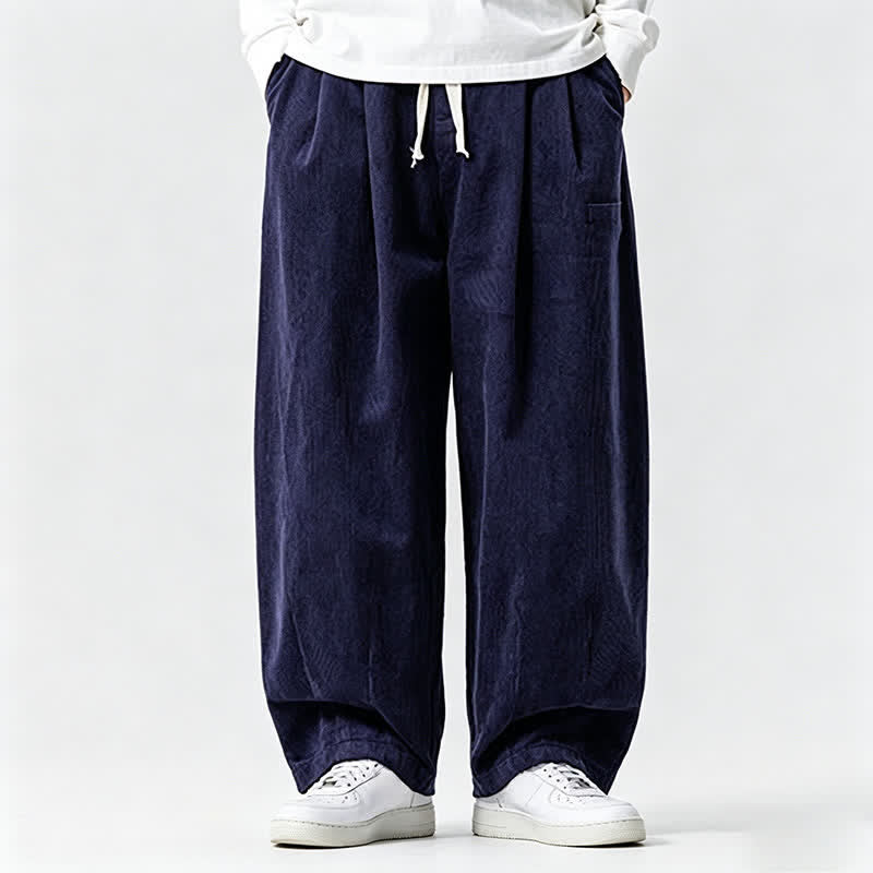 Buddha Stones Pantaloni lunghi da uomo a tinta unita, stile vintage, con coulisse, per autunno/inverno, modello affusolato con tasca. - Blu notte - US/UK/AU46, EU56 (5XL) - image 7