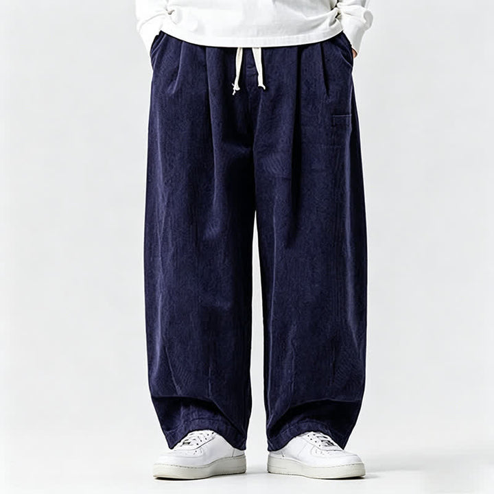 Buddha Stones Pantaloni lunghi da uomo a tinta unita, stile vintage, con coulisse, per autunno/inverno, modello affusolato con tasca. - Blu notte - US/UK/AU46, EU56 (5XL) - image 7