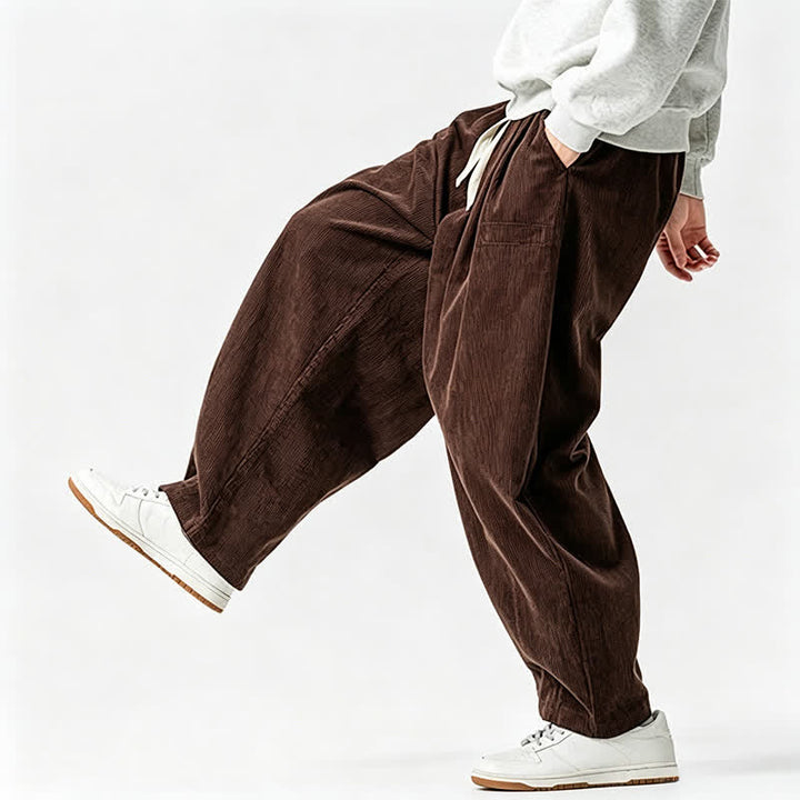 Buddha Stones Pantaloni lunghi da uomo a tinta unita, stile vintage, con coulisse, per autunno/inverno, modello affusolato con tasca. - image 5