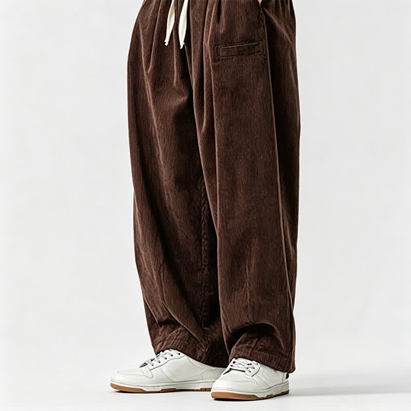 Buddha Stones Pantaloni lunghi da uomo a tinta unita, stile vintage, con coulisse, per autunno/inverno, modello affusolato con tasca. - image 3