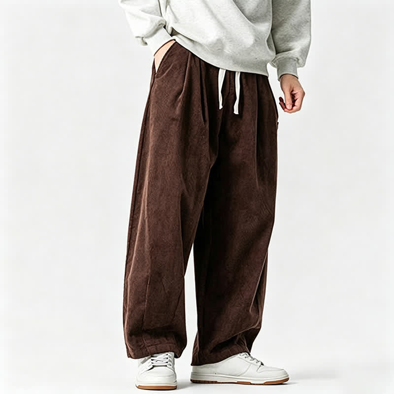 Buddha Stones Pantaloni lunghi da uomo a tinta unita, stile vintage, con coulisse, per autunno/inverno, modello affusolato con tasca. - image 2