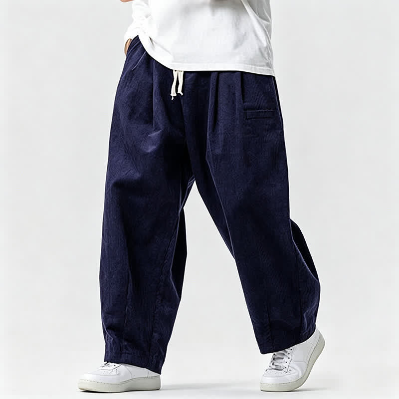 Buddha Stones Pantaloni lunghi da uomo a tinta unita, stile vintage, con coulisse, per autunno/inverno, modello affusolato con tasca. - image 11